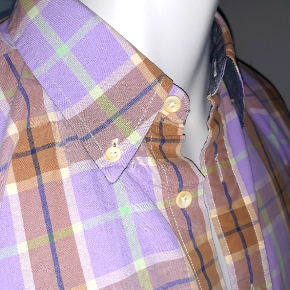 Tommy Hilfiger mens brown and purple plaid shirt. Small